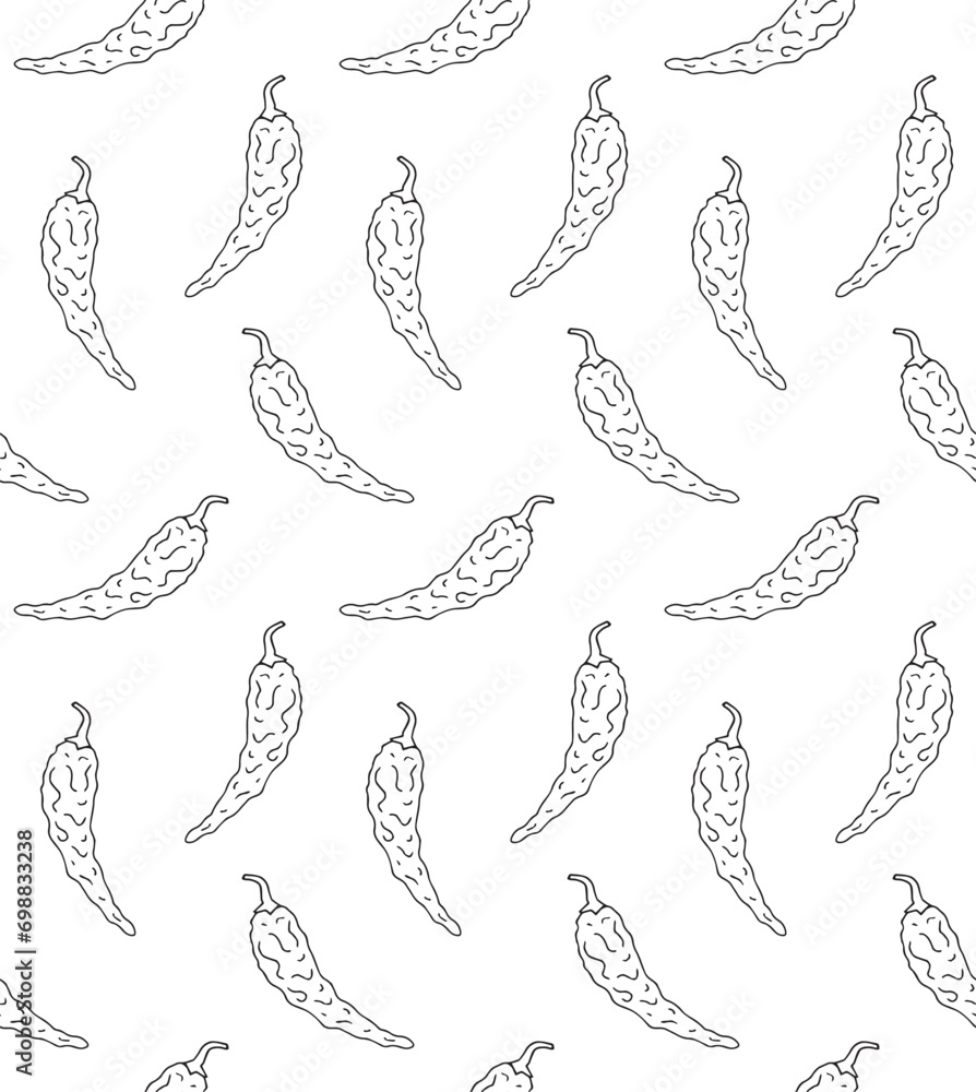 Vector seamless pattern of hand drawn doodle sketch dried chili pepper isolated on white background - obrazy, fototapety, plakaty 