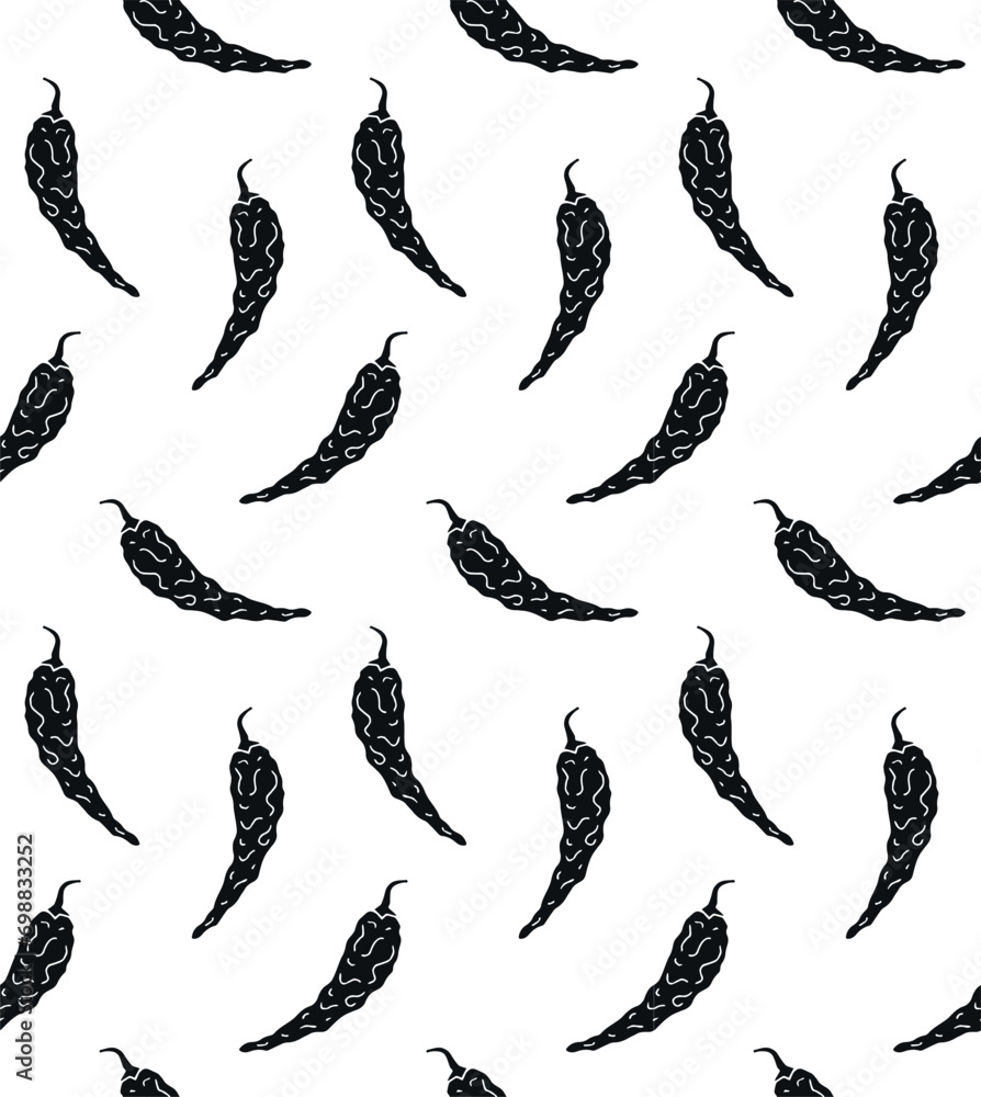 Vector seamless pattern of hand drawn doodle sketch black dried chili pepper isolated on white background Vector seamless pattern of hand drawn doodle sketch black dried chili pepper isolated on white background