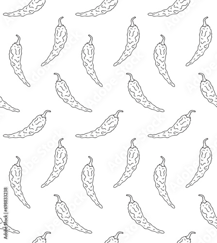 Vector seamless pattern of hand drawn doodle sketch dried chili pepper isolated on white background