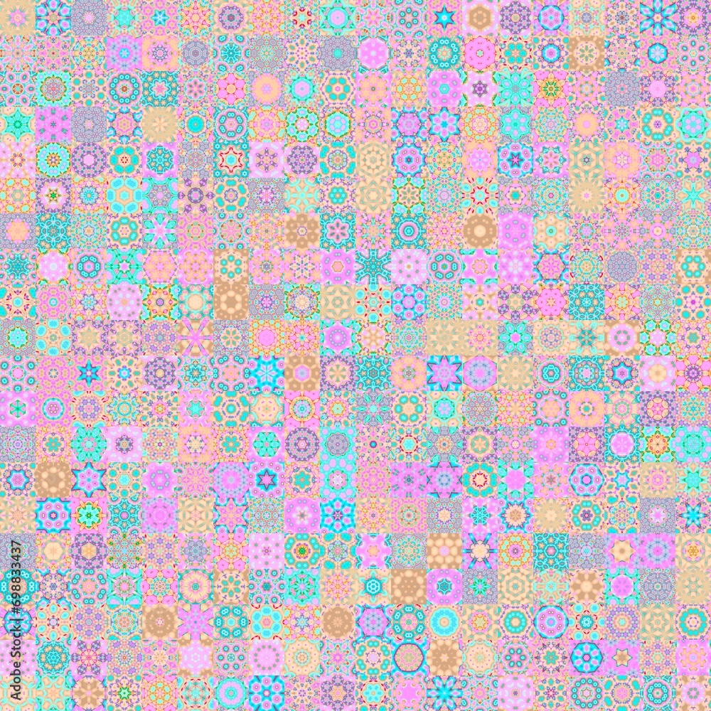 Multicolored floral geometric shapes vintage concept seamless pattern background.