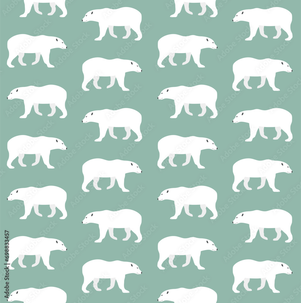 Vector seamless pattern of flat hand drawn polar bear isolated on green background Vector seamless pattern of flat hand drawn polar bear isolated on green background