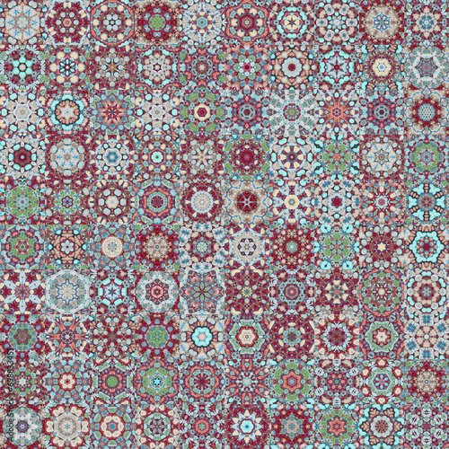 Soft faded color tone floral geometric shapes vintage concept seamless pattern background.