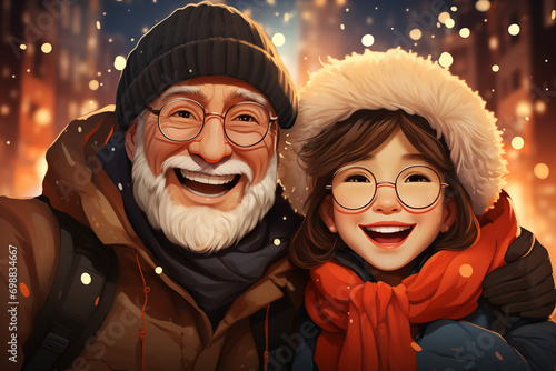 Intergenerational Family Celebrating Chinese New Year 2024, Captivating Artistic Depiction, Three Generations of a Chinese Family Rejoice in Lunar New Year Festivities with Warmth photo