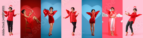 Set of happy young woman dr...