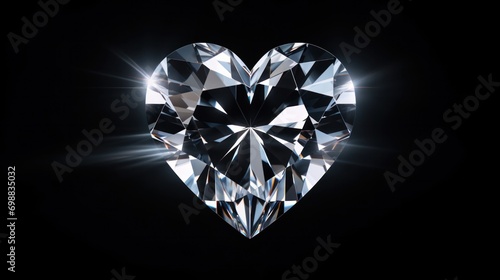 Sparkling heart-shaped diamond on dark background. Luxury and wealth.