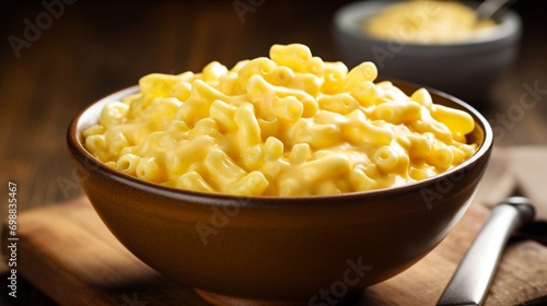 A bowl of creamy macaroni and cheese, with melted cheese blending seamlessly with warm milk.