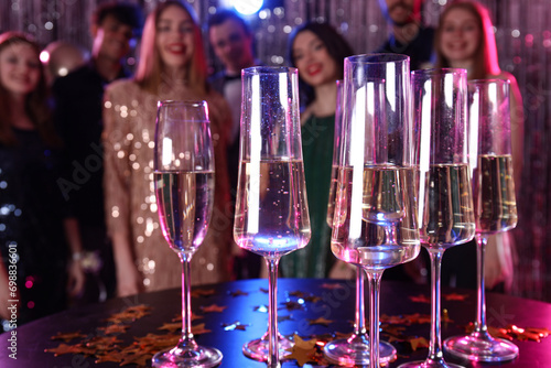 Glasses of champagne on tab...