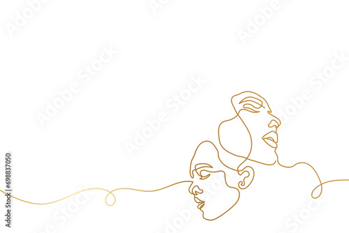 Simple, minimalist vector illustration of beautiful woman face. Line drawing.