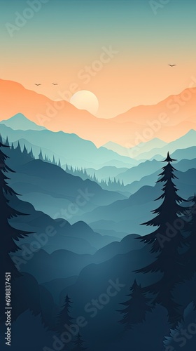 Morning Mountain Forest Nature Background Minimalist Abstract Mono Color Landscape Vertical App Wallpaper or Website Background