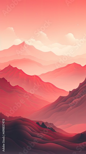 Red Mountains Nature Background Minimalist Abstract Mono Color Landscape Vertical App Wallpaper or Website Background