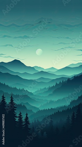  Midnight Mountain Green Nature Background Minimalist Abstract Mono Color Landscape Vertical App Wallpaper or Website Background