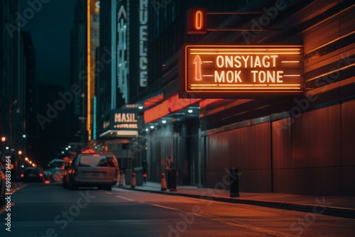 Sign indicating direction towards movie theater. Generative AI