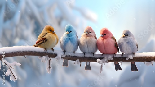 3D Render Group of Animated Birds Perched On, Animated Birds, Nature, Wildlife