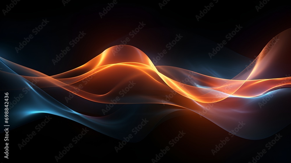 Naklejka premium 3D Render Dynamic Waves of Light in a Dark Background, Dynamic Waves, Light, Dark