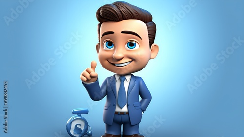 3D Render Entrepreneur Selling with Standing Blue Icons, Sales, Business, Entrepreneurship