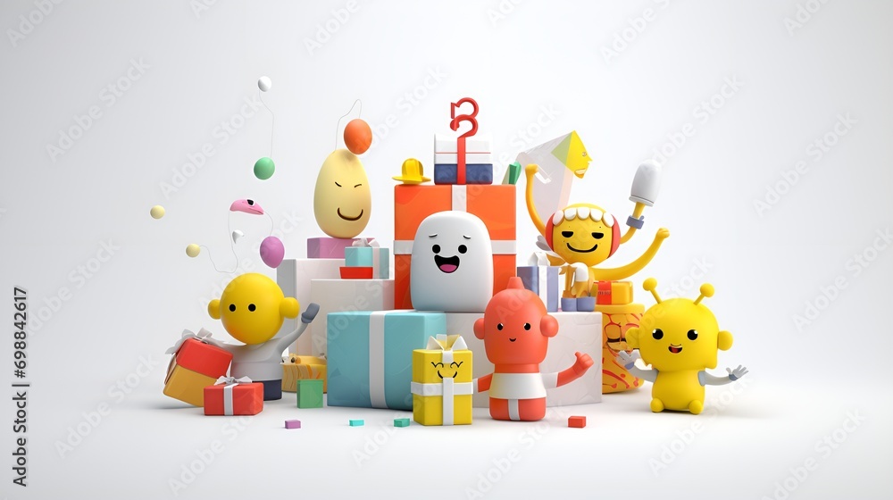 3D Render Friends Celebration in Plain Background, Celebration, Friends, New Year 3D Render Friends Celebration in Plain Background, Celebration, Friends, New Year