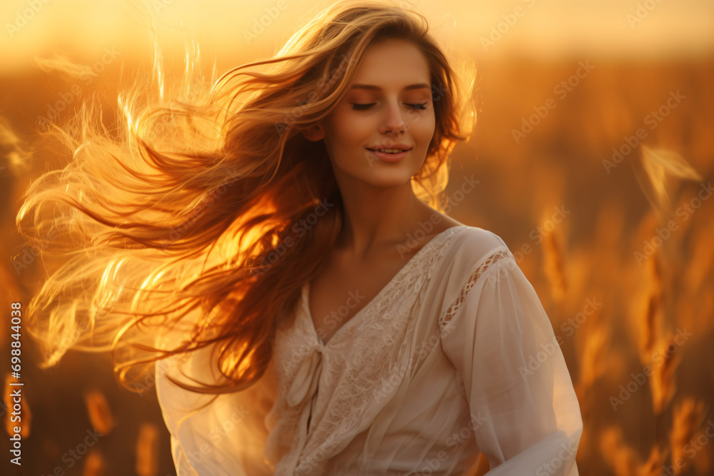 light breeze fluttering her hair, Generative Ai light breeze fluttering her hair, Generative Ai