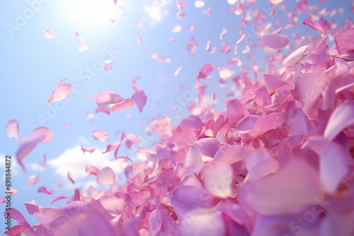 空に舞い上がるピンク色の花びら