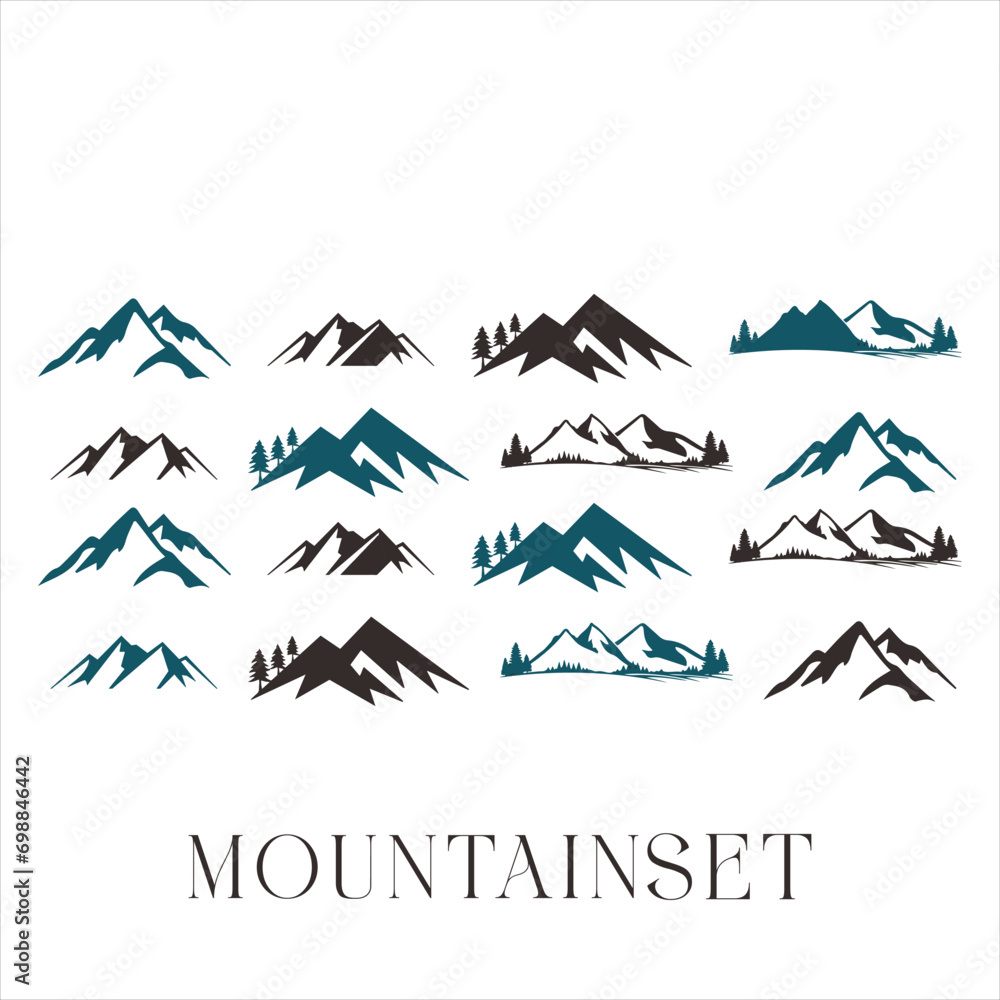 mountain silhouette , set of blue rocky mountain silhouette. bundle vector.