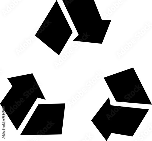 Black Fill Recycle vector icon. Rounded angles. Ecology, Bio rotation arrow icon symbol. An arrow that revolve endlessly Reuse concept Recycled. Sign illustration isolated on transparent background.