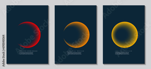 Cover design template set with vibrant gradient circular shapes. Abstract futuristic black background for your creative graphic design. Vector Illustrator EPS