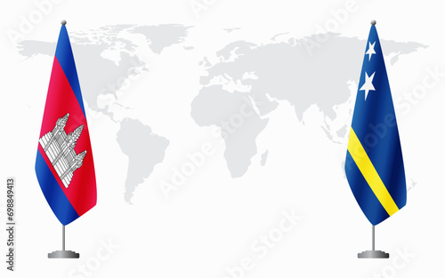 Cambodia and Curacao flags for official meeting
