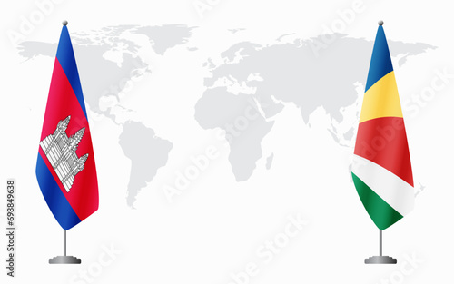 Cambodia and Seychelles flags for official meeting