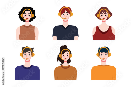 Set of young people with different hairstyles. Flat style vector illustration.