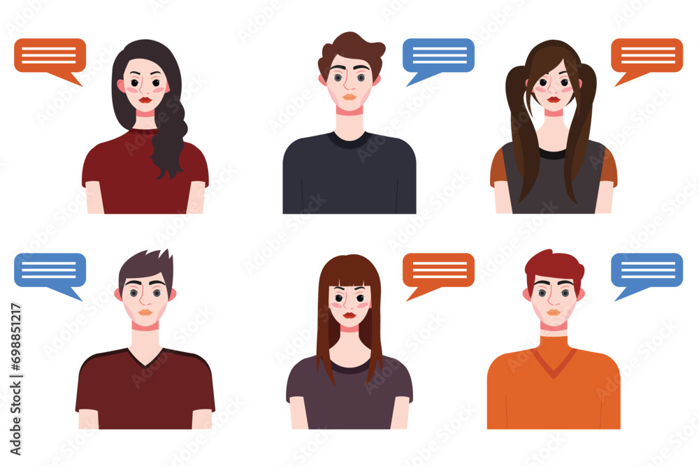 Set of young people avatars with speech bubbles. Vector illustration. Set of young people avatars with speech bubbles. Vector illustration.