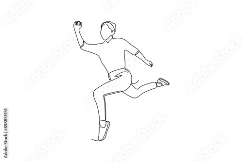 Continuous one line drawing Happy jumping concept. Doodle vector illustration. © Studiocottage