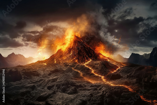 Crater mountain volcano magma lava fire volcanic disaster landscape eruption
