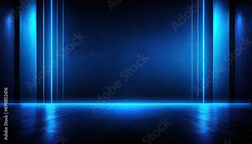 A minimal of the blue neon light in the empty hall for design purposes. 