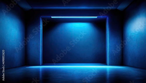 A minimal of the blue neon light in the empty hall for design purposes. 