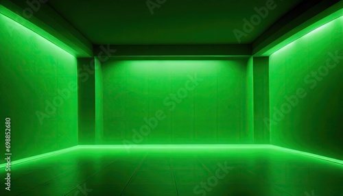 A minimal of the green neon light empty room for design purposes.