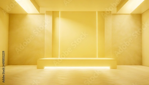 Empty room with yellow pastel wall with yellow neon light.