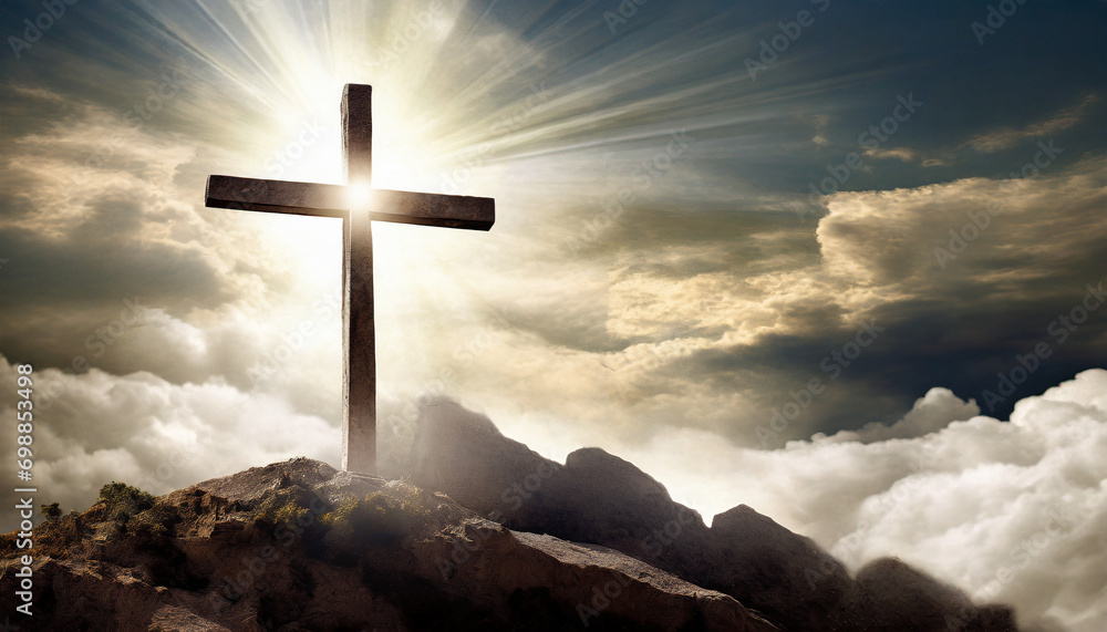 Powerful image of dramatic sky over Golgotha Hill, symbolizing the passion of Jesus Christ on the cross Powerful image of dramatic sky over Golgotha Hill, symbolizing the passion of Jesus Christ on the cross
