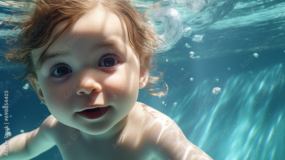 Aquatic Innocence Toddler diving in the swimming pool
