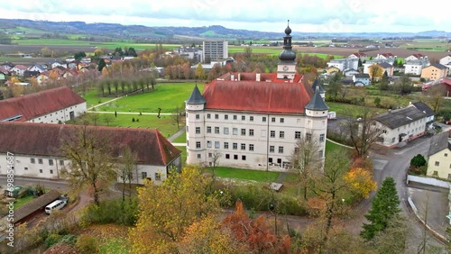 Hartheim Castle In Alkoven, Upper Austria - Aerial Drone Shot photo