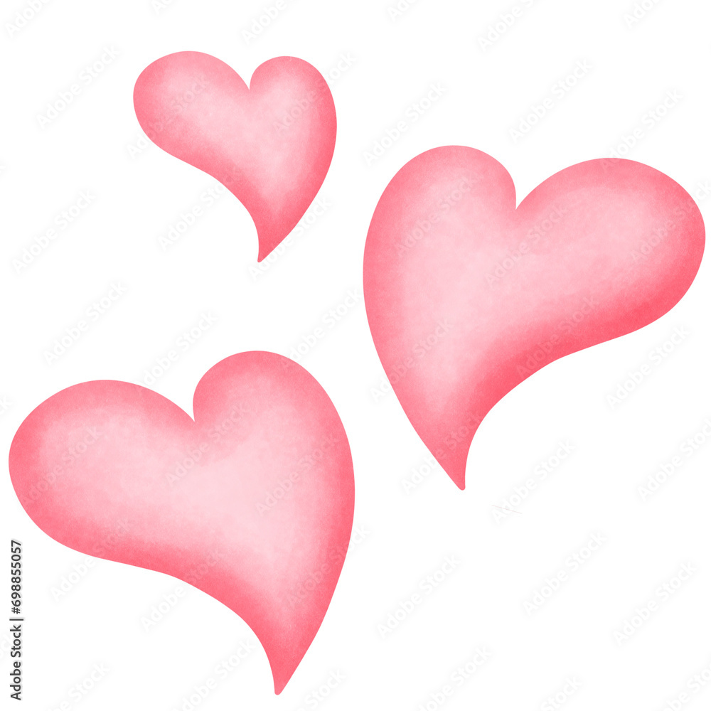 Adorable watercolor pink hearts clipart.Valentine hearts illustration.