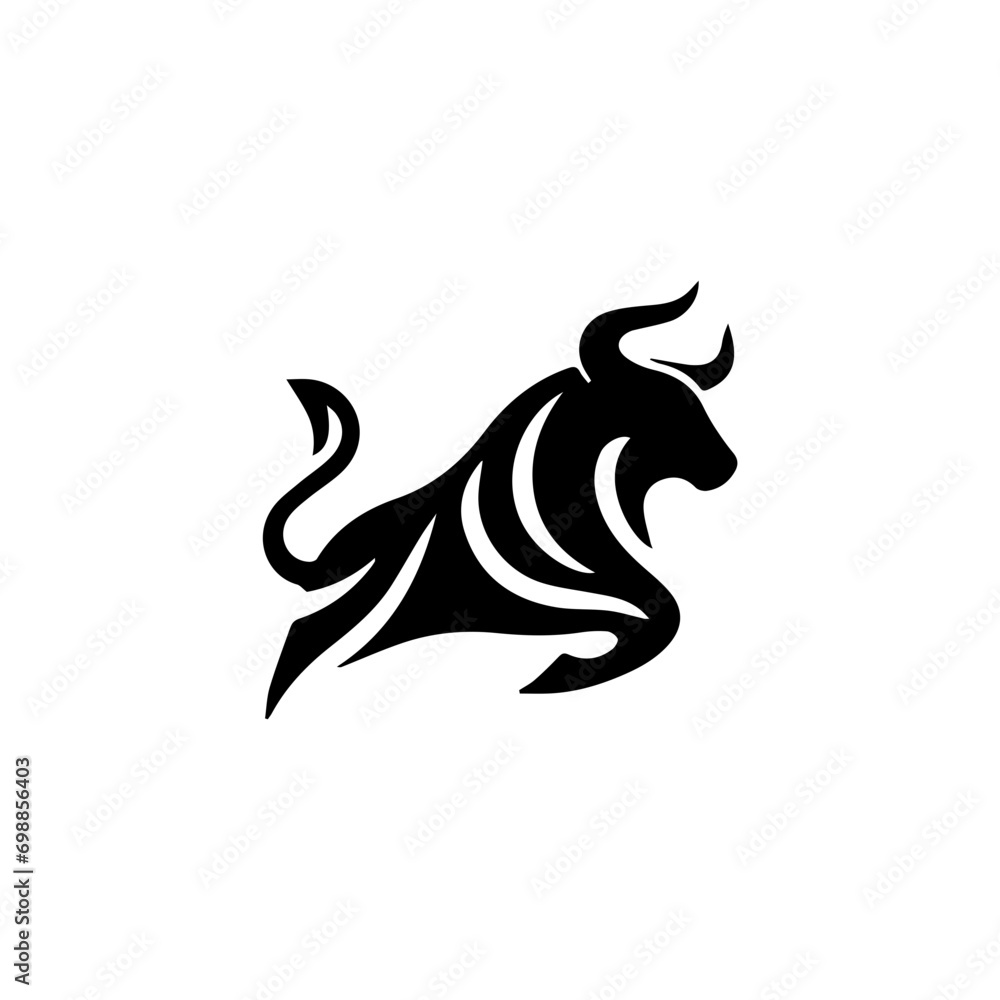 Simple Vector Logo Bull Symbol Black and White on white