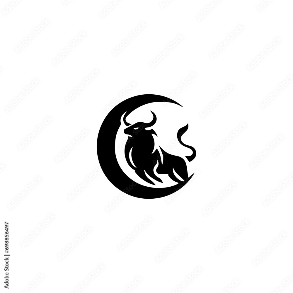 Naklejka premium Simple Vector Logo Bull Symbol Black and White on white