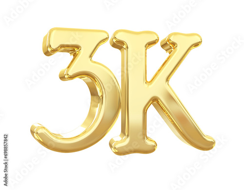 3K Gold Follower 3d Number 