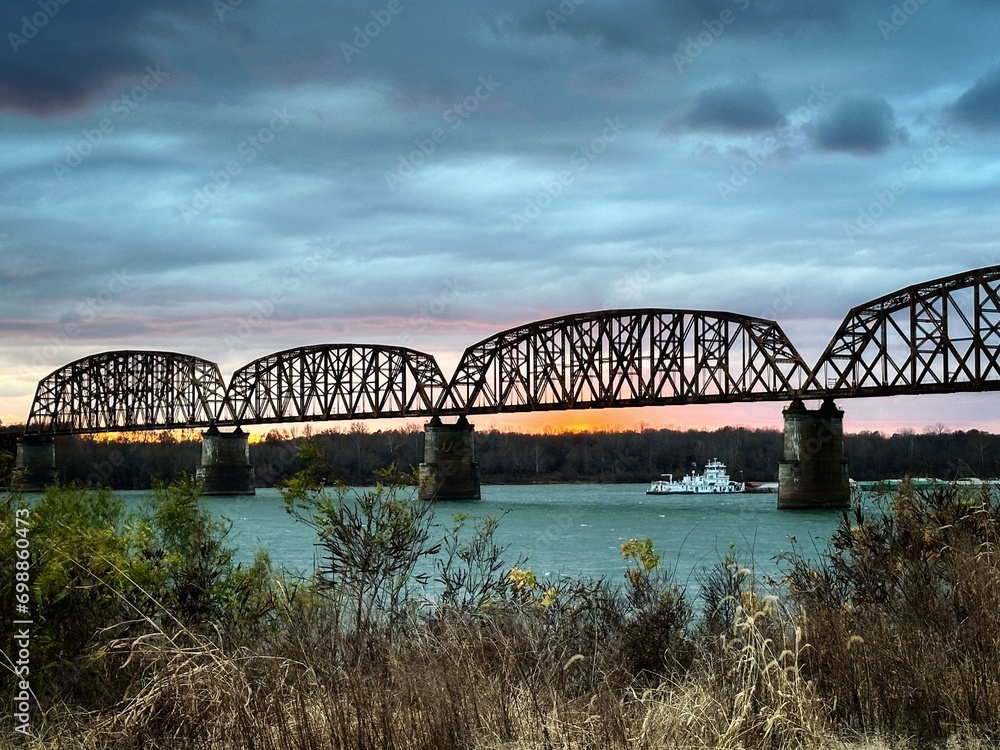 bridge over the river sunset