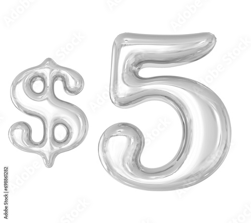 3D Silver Dollar Number 5