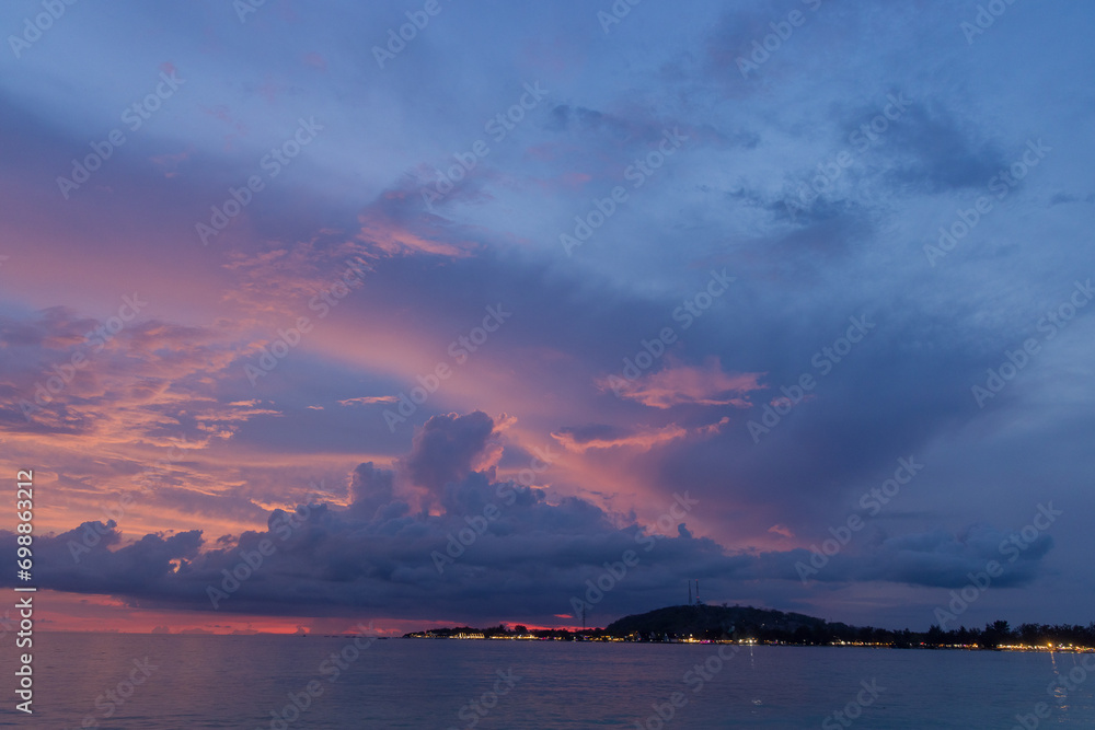 Sunset on the beach with clouds, Gili Trawangan, Indonesia