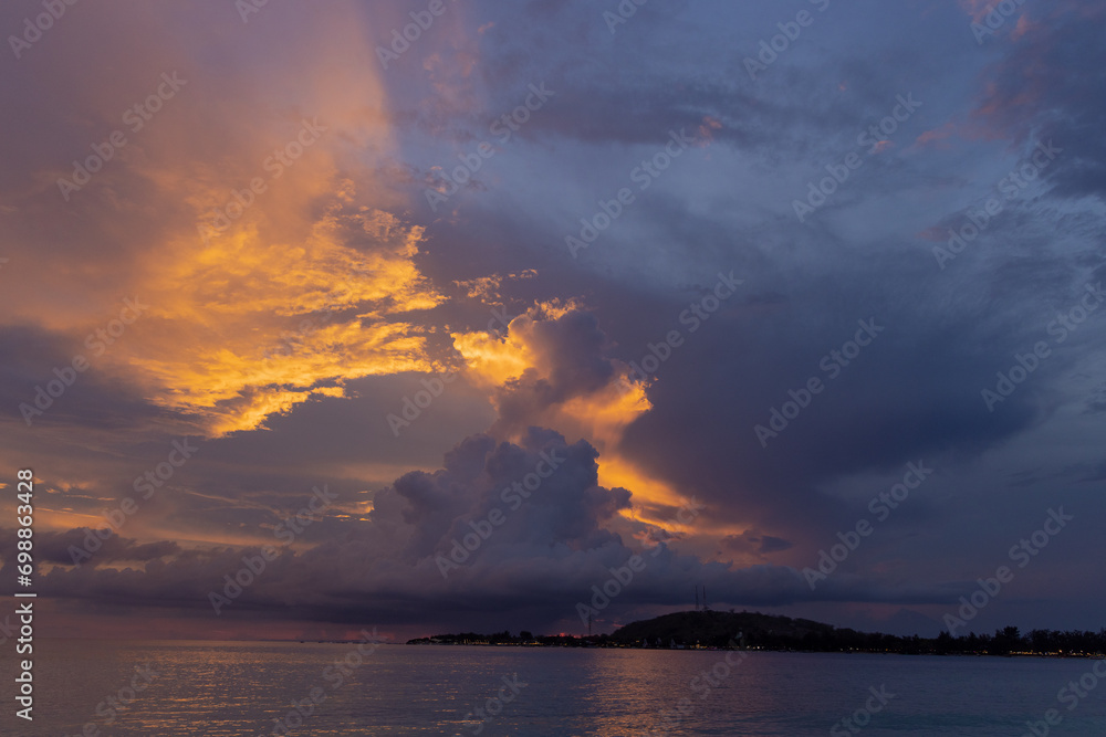 Sunset on the beach with clouds, Gili Trawangan, Indonesia