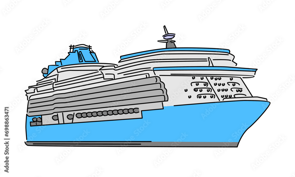 line art color of cruise ship vector illustration