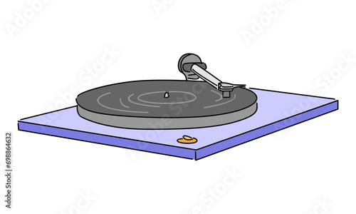 line art color of retro old classic portable music turntable vinyl disc jockey