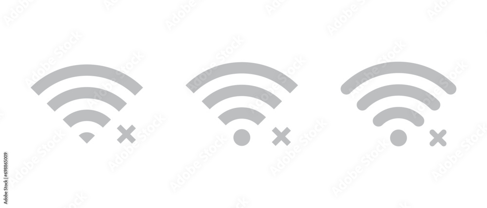 Disconnect wifi icon set. Lost wireless connection symbol vector in flat style. Offline sign Disconnect wifi icon set. Lost wireless connection symbol vector in flat style. Offline sign