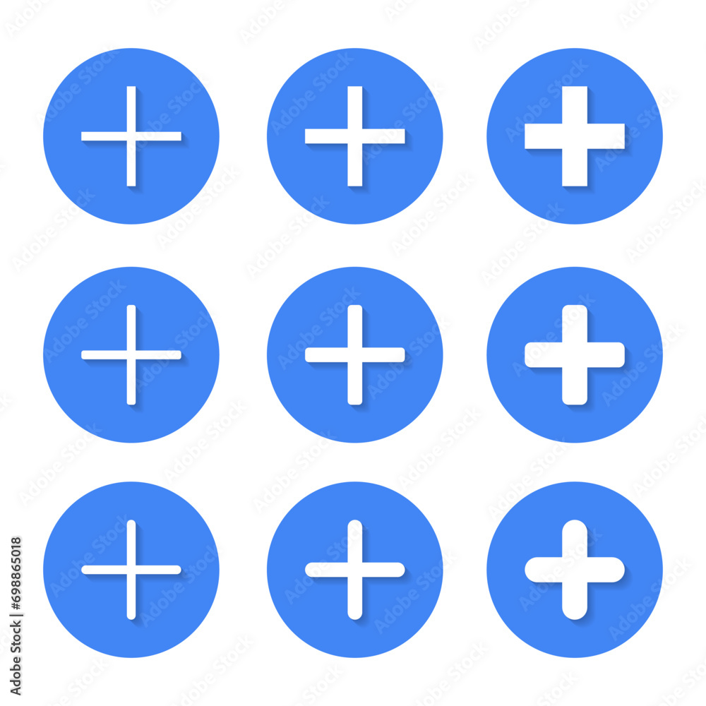 Add, plus icon set collection with shadow. Social media elements Add, plus icon set collection with shadow. Social media elements